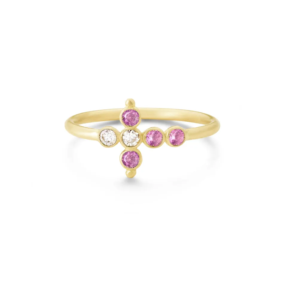 Aimée Aimer Petit AA bague or jaune saphirs diamants t52
