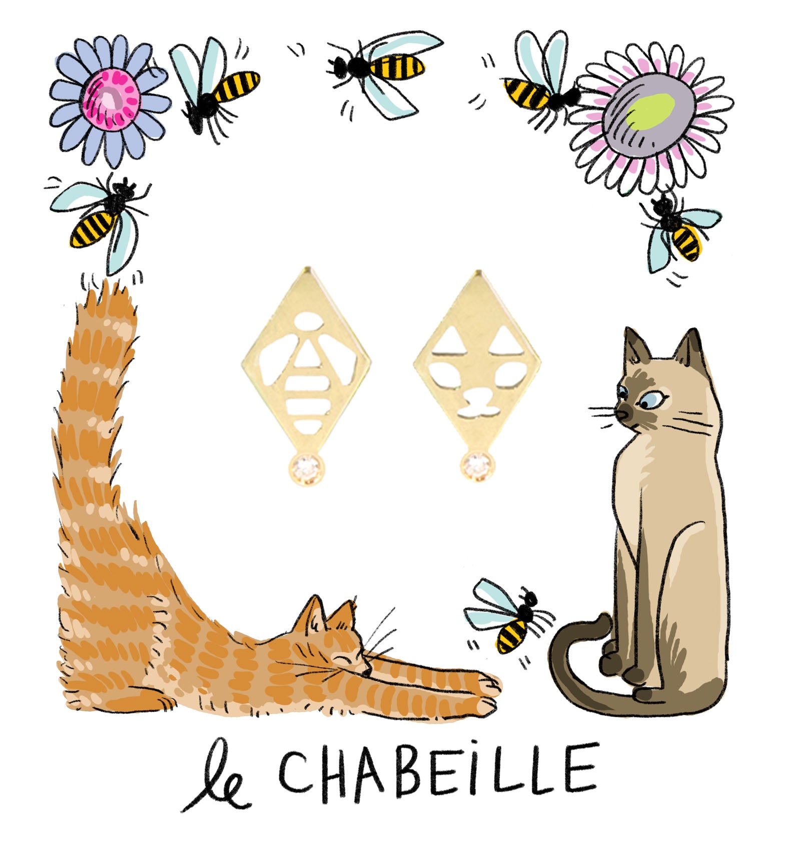 Aimée Aimer Abeille boucle d'oreille or diamant mono