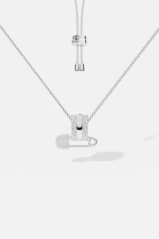 APM Monaco Morse Code Baby XL collier chaîne blanc zircon