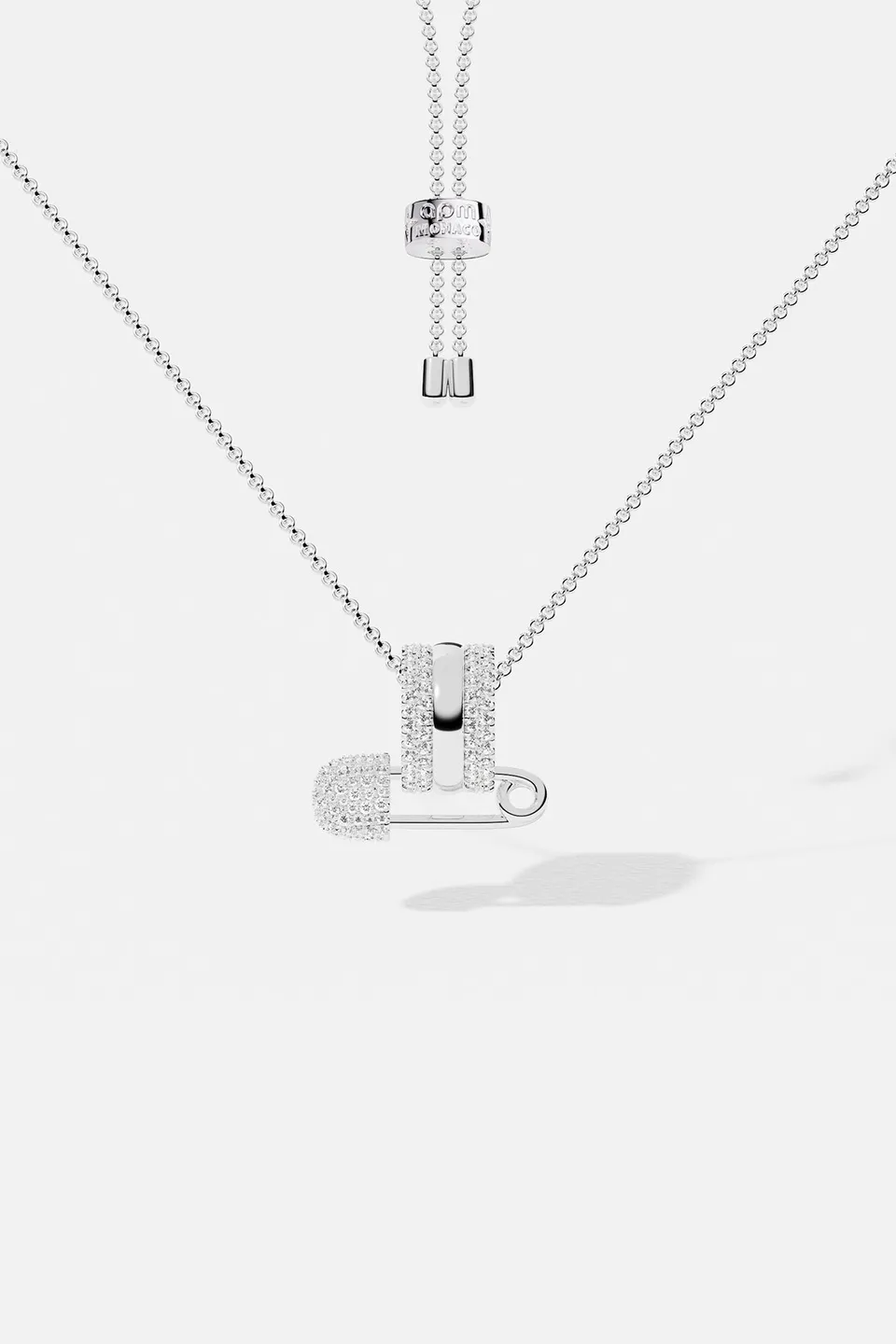APM Monaco Morse Code Baby XL collier chaîne blanc zircon