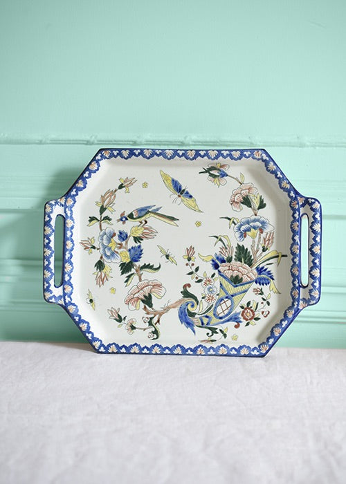 Aimée Aimer Polychrome petit plateau faïence Gien bleu