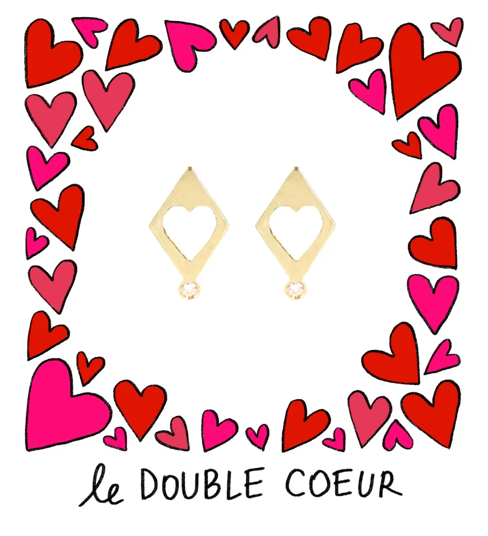 Aimée Aimer Boucles boucles Double Cœur or jaune diamant paire