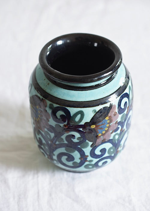 Paul Jacquet petit vase céramique turquoise fleurs 14 cm