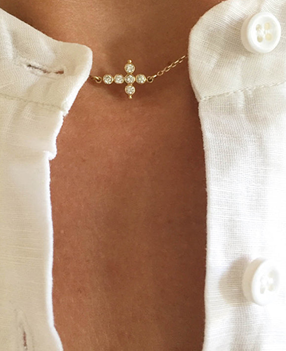Aimée Aimer Petit AA collier or jaune diamants 43 cm