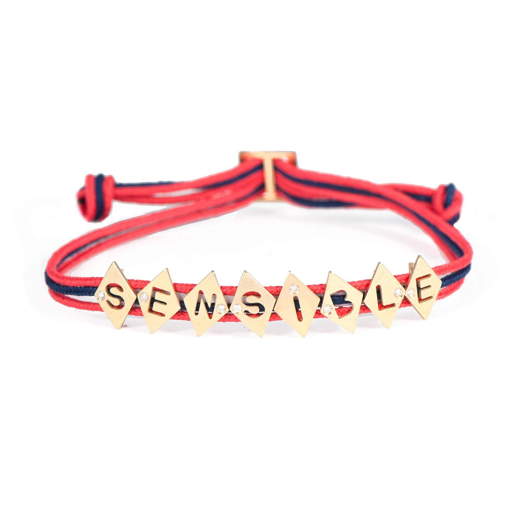 Aimée Aimer Alphabet bracelet 8 lettres or diamant cordon