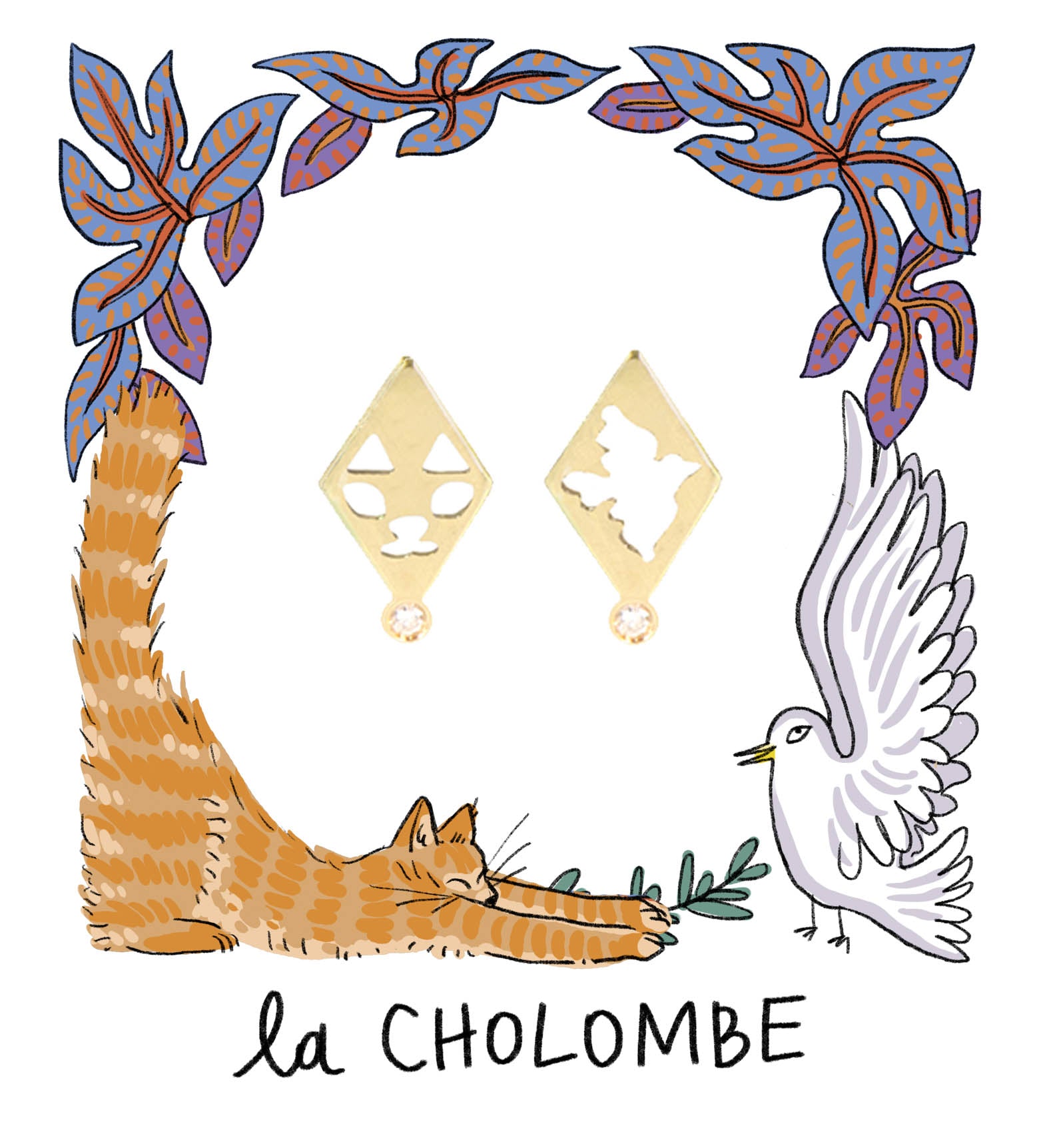 Aimée Aimer Chat boucle d'oreille or jaune diamant seule
