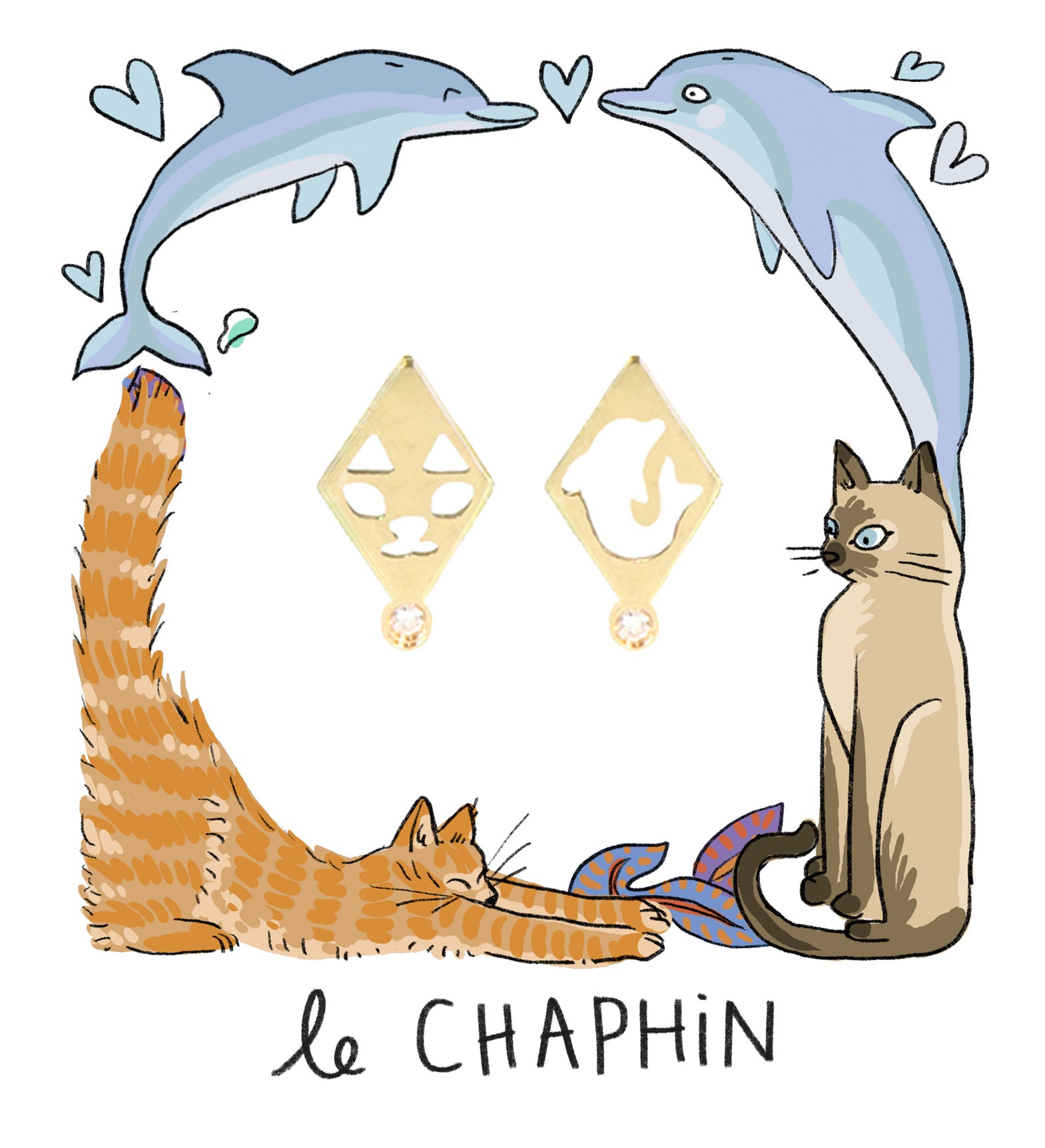 Aimée Aimer Chat boucle d'oreille or jaune diamant seule