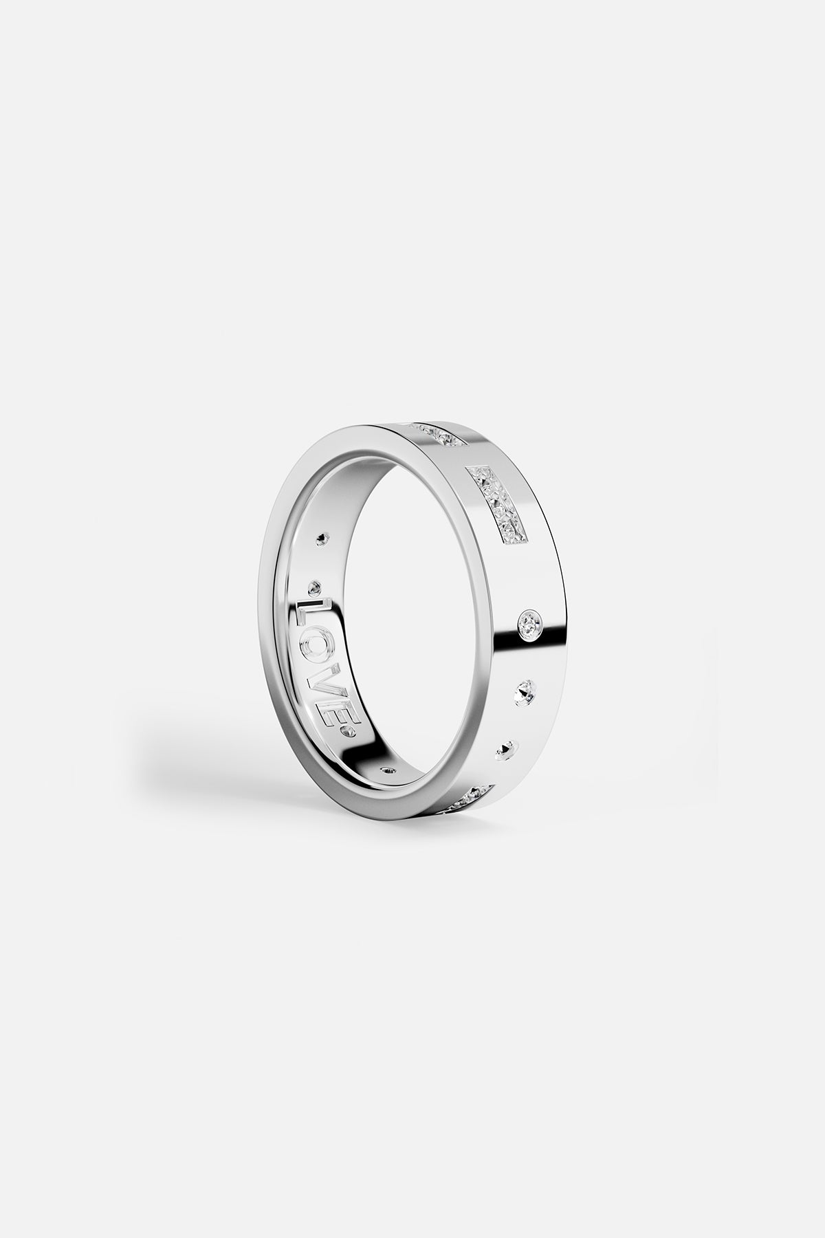 APM Monaco Morse Code LOVE Bague blanche rhodiée