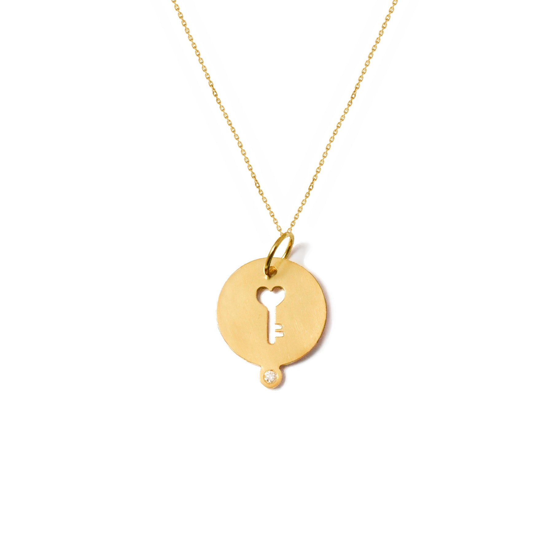 Aimée Aimer Médailles Heureuses Clé or jaune diamant 14 mm