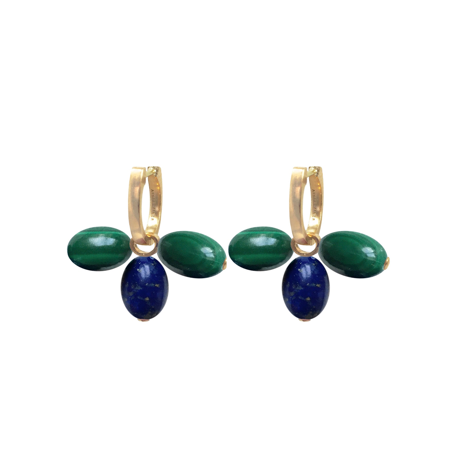 Aimée Aimer Tiare créole or jaune malachite lapis paire