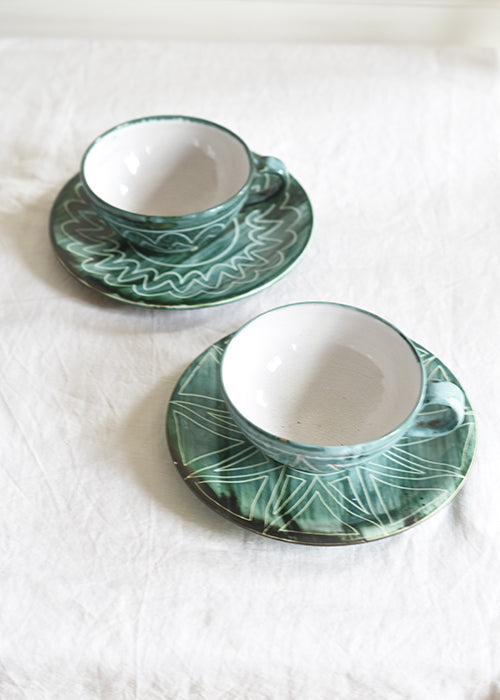 Robert Picault tasses petit déjeuner céramique verte paire