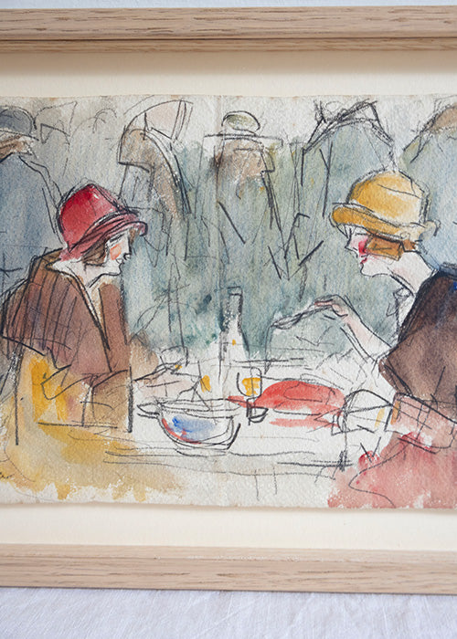 Aimée Aimer Œuvres Fernel Restaurant dessin fusain aquarelle 15,5 cm
