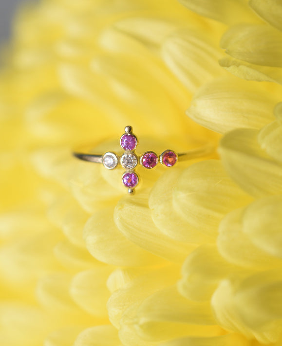 Aimée Aimer Petit AA bague or jaune saphirs diamants t52