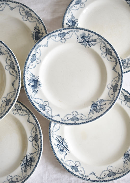 Longwy Terre de fer lot 6 assiettes bleu pétrole 23,5 cm