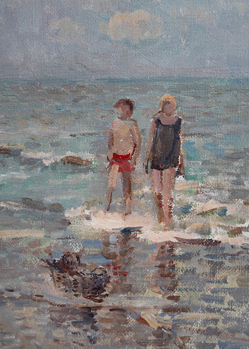 Van Noort huile sur toile scène de plage 40x50 cm