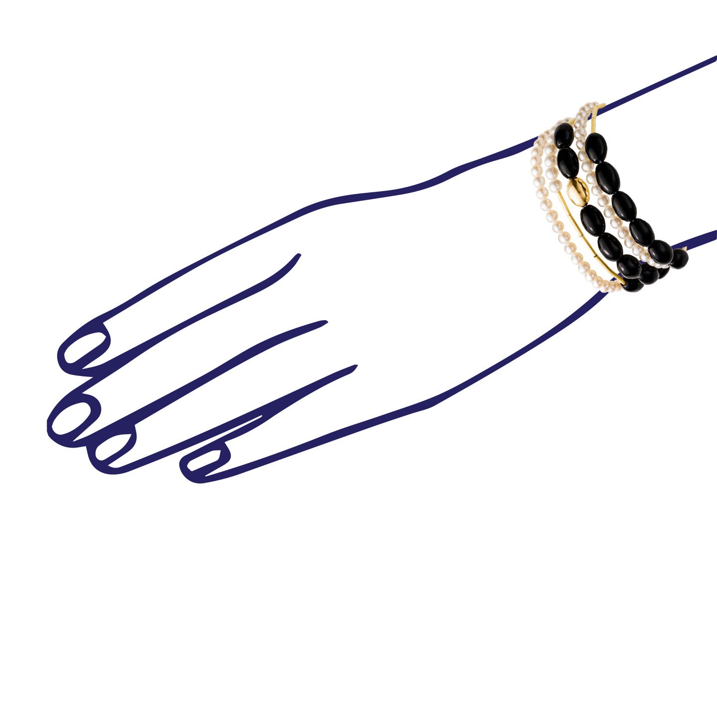 Aimée Aimer Tiare sautoir or jaune perles onyx 80 cm