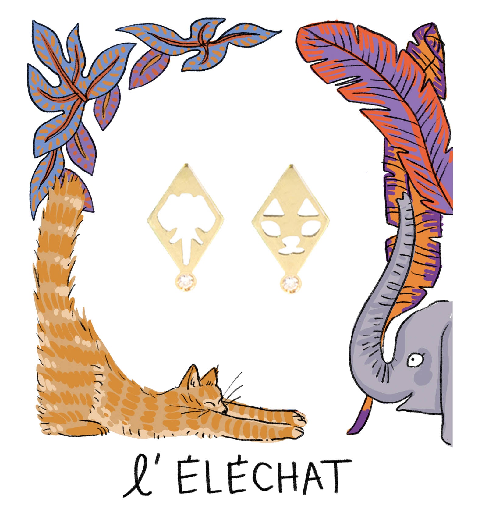 Aimée Aimer Éléphant boucle d'oreille or jaune diamant à l'unité