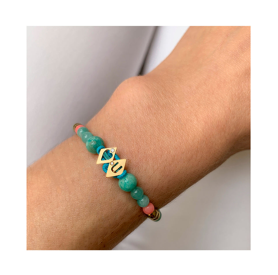 Aimée Aimer Alphabet Aloha bracelet or jaune 2 lettres amazonite