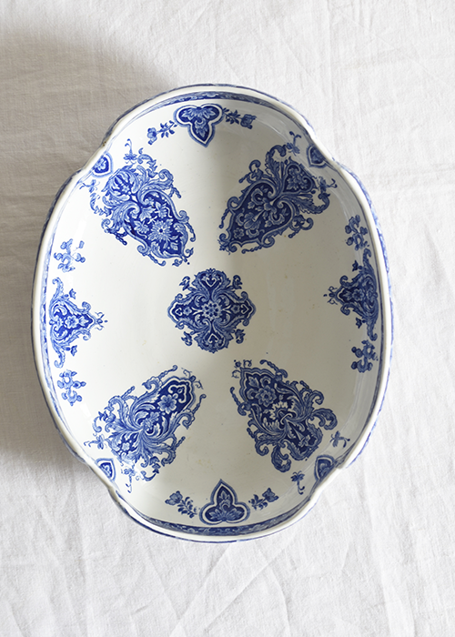 Gien Rouen Bleu plat corbeille faïence 30 cm bleu