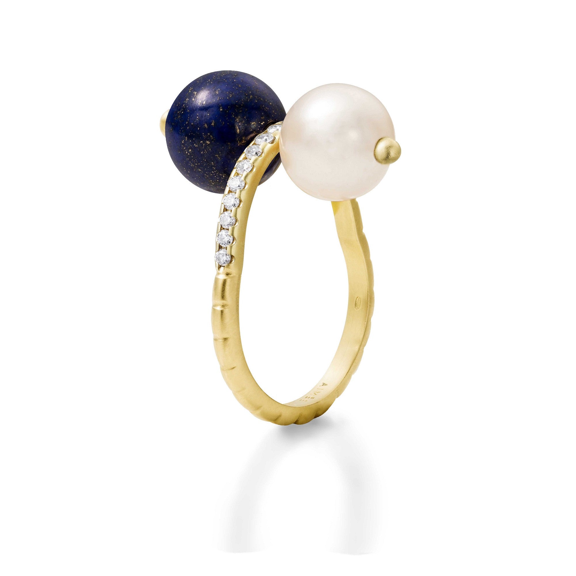 Aimée Aimer Chance bague or jaune perle lapis lazuli diamants