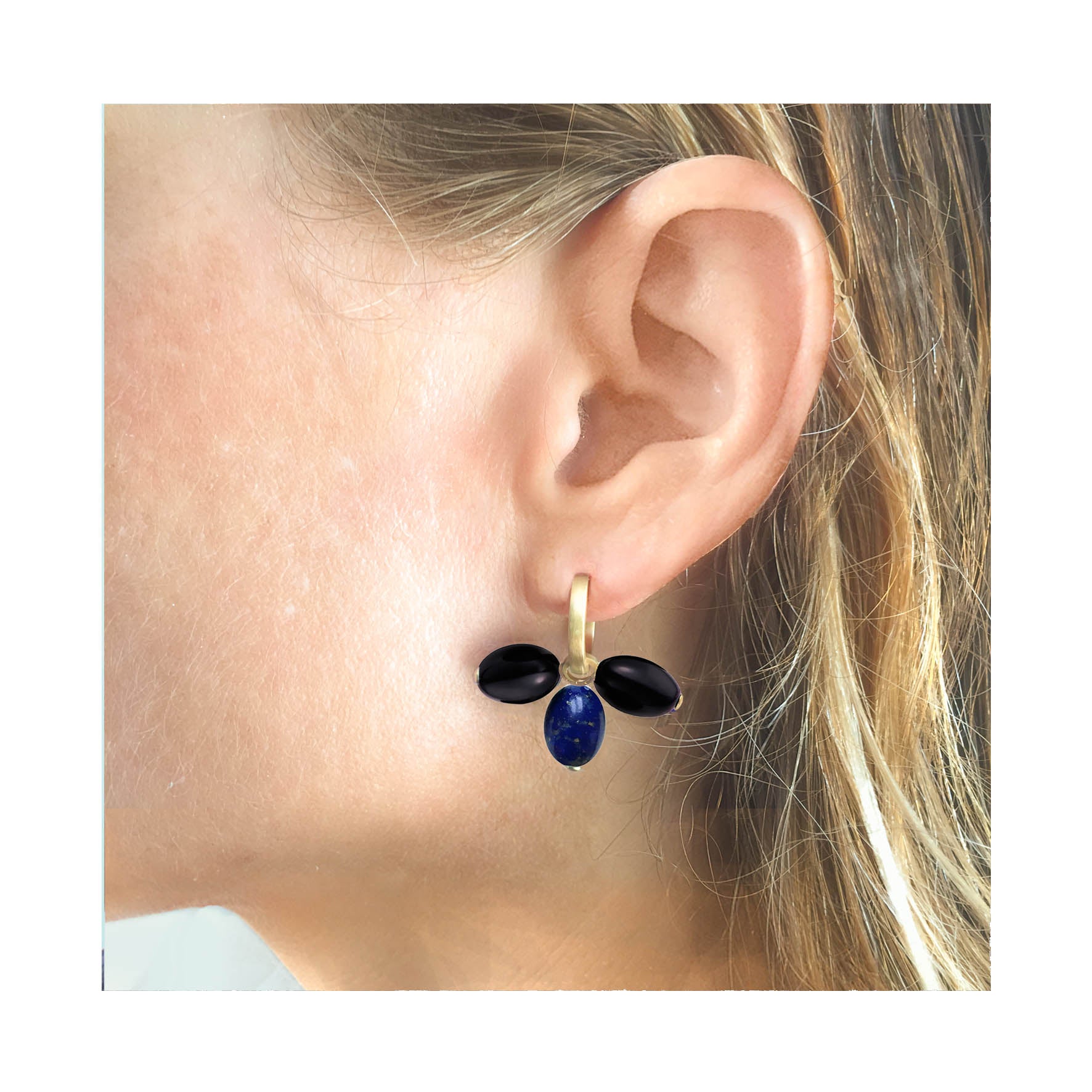 Aimée Aimer Tiare Créole Or Jaune Onyx Lapis Unité