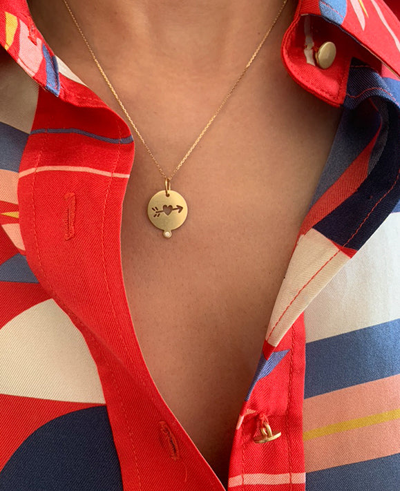 Aimée Aimer Amoureuse médaille or jaune diamant 14 mm