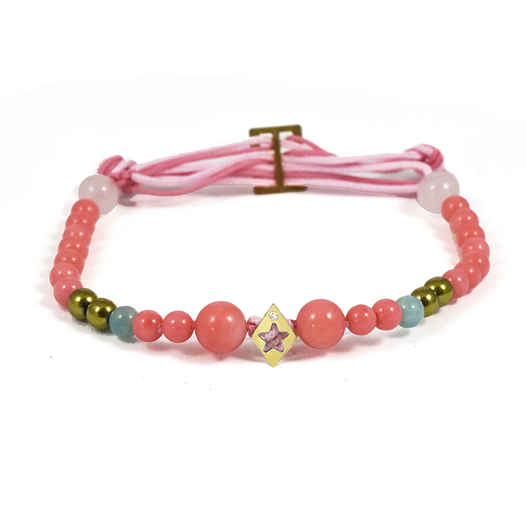 Aimée Aimer Aloha bracelet lettre or jaune diamant corail