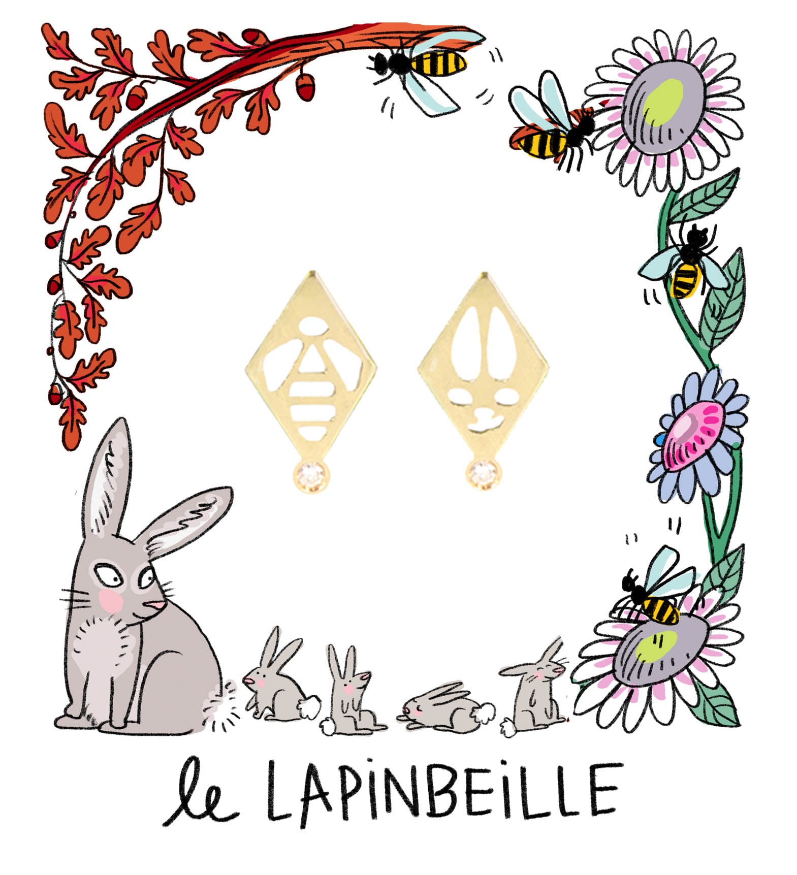 Aimée Aimer Abeille boucle d'oreille or diamant mono