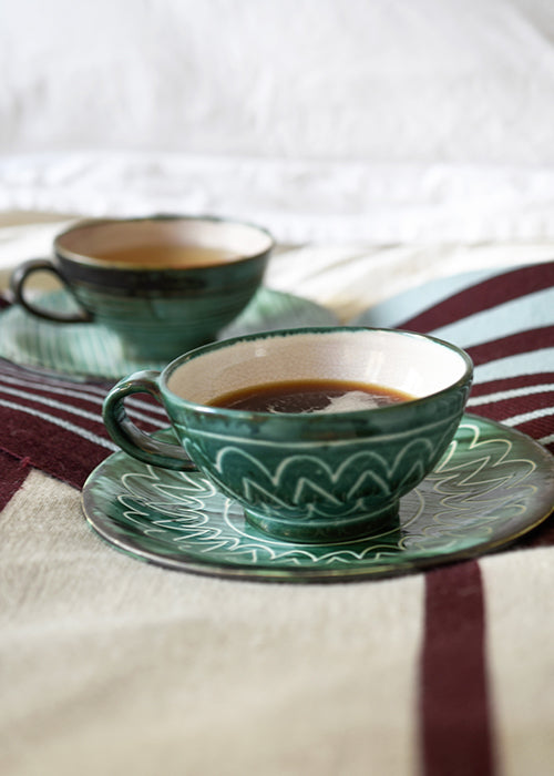 Robert Picault tasses petit déjeuner céramique verte paire