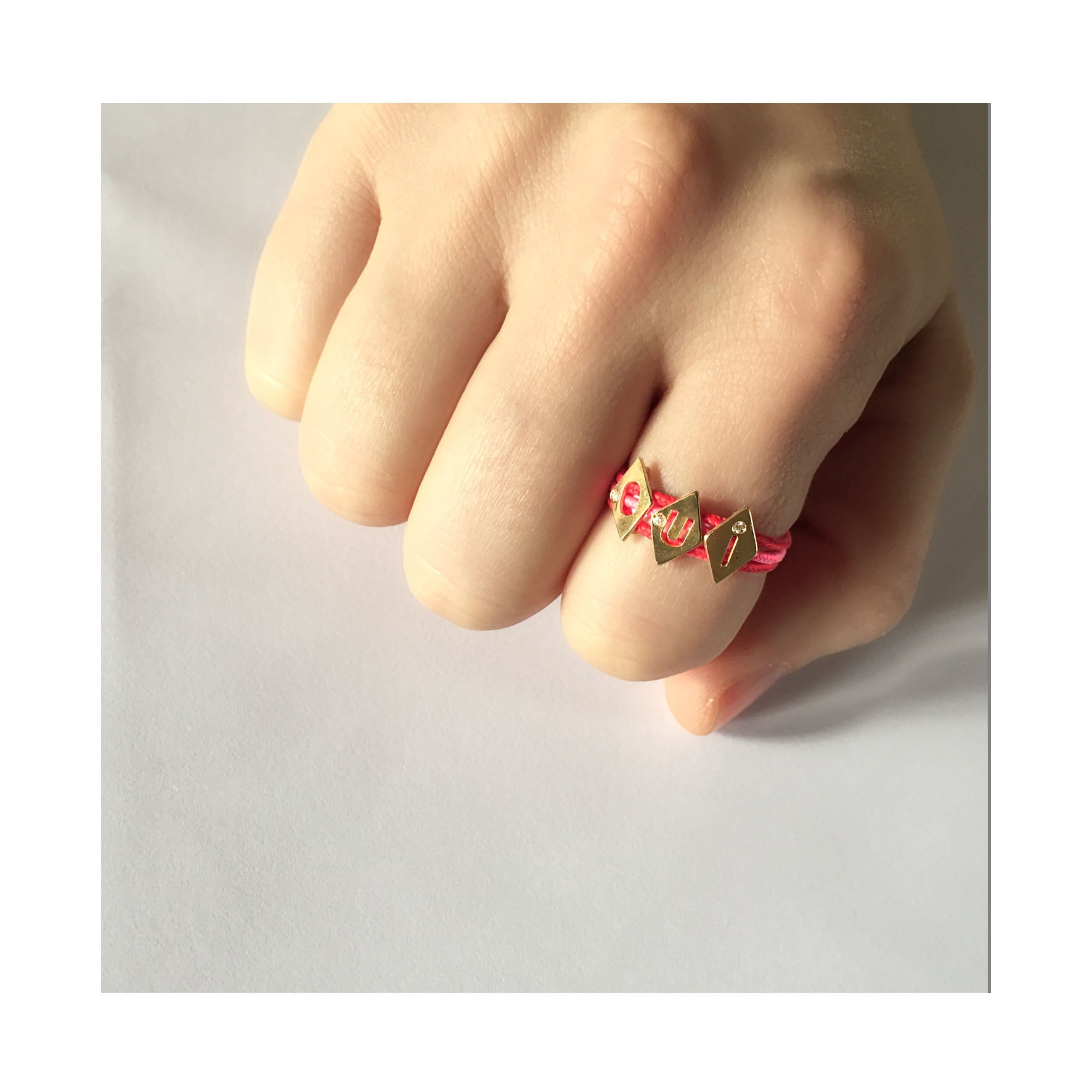 Aimée Aimer Alphabet bague 4 lettres or diamant cordon taille 52