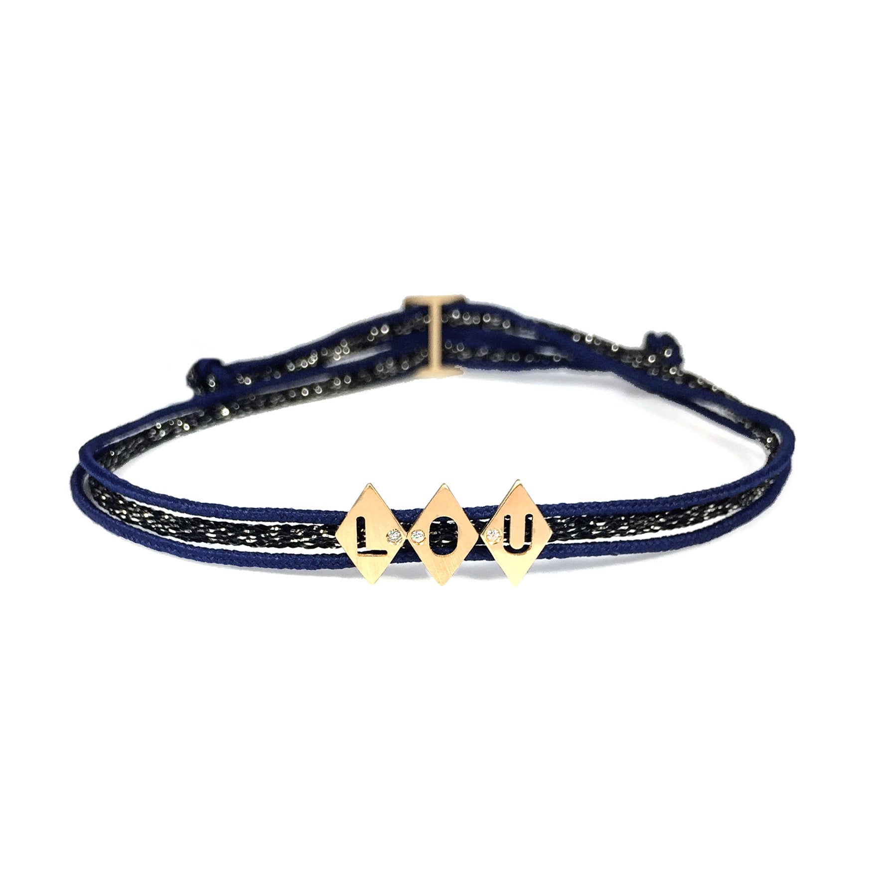 Aimée Aimer Alphabet bracelet 3 lettres or diamant rose