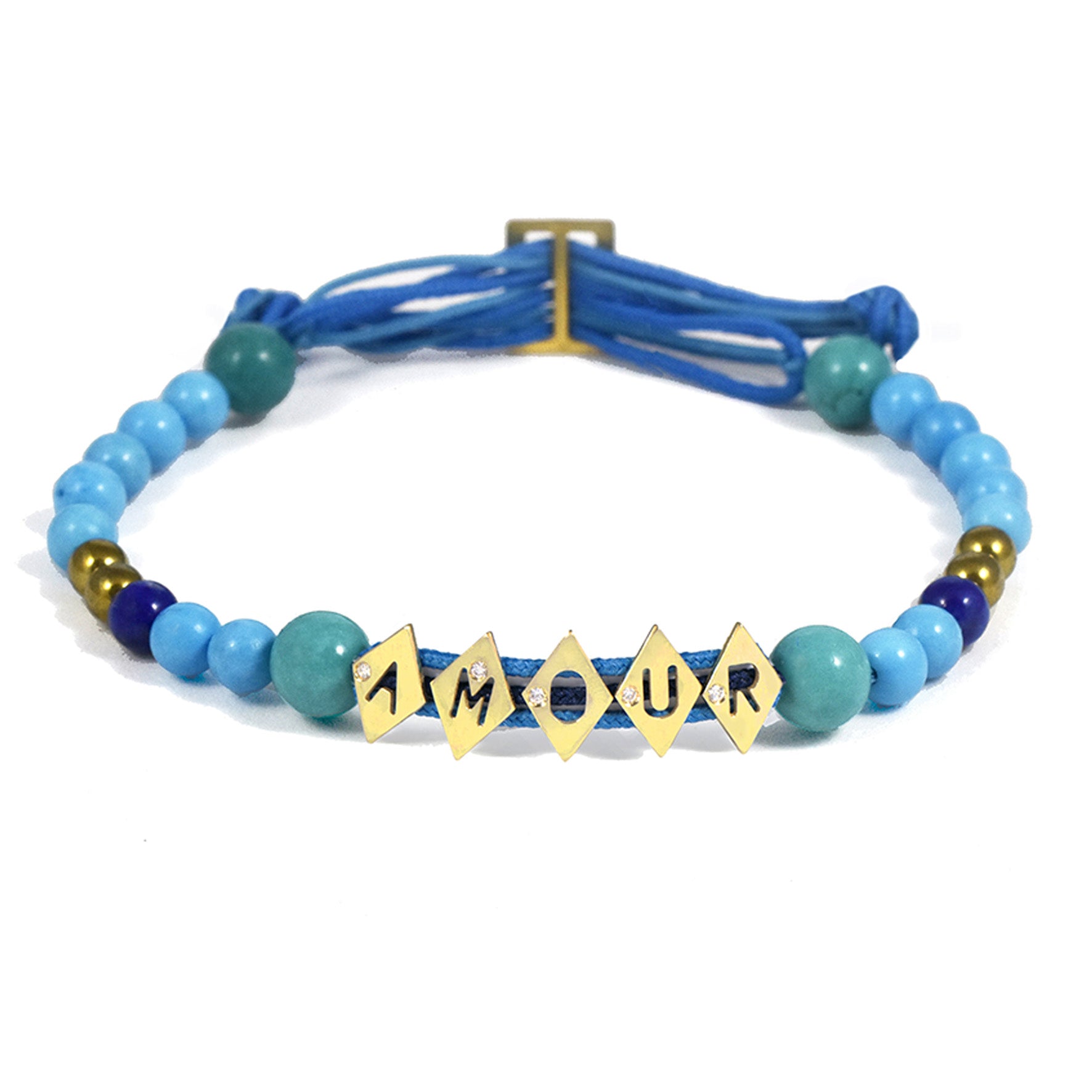 Aimée Aimer Alphabet bracelet Aloha 5 lettres or diamant turquoise