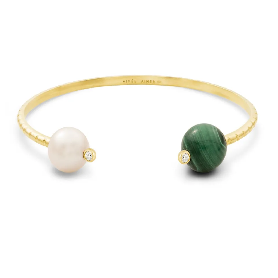 Aimée Aimer Chance bracelet or jaune perle malachite 16