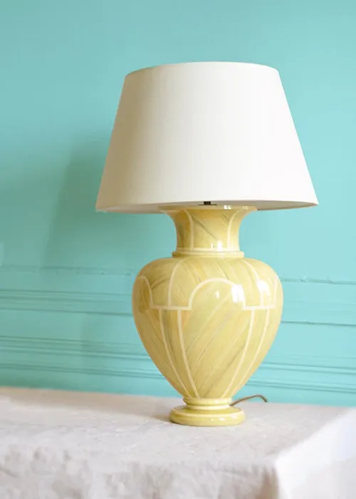 Jean Roger Hydra lampe faïence jaune paille 45 cm