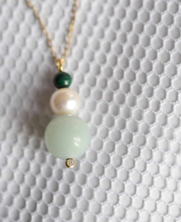 Aimée Aimer Chance collier or perles malachite diamant