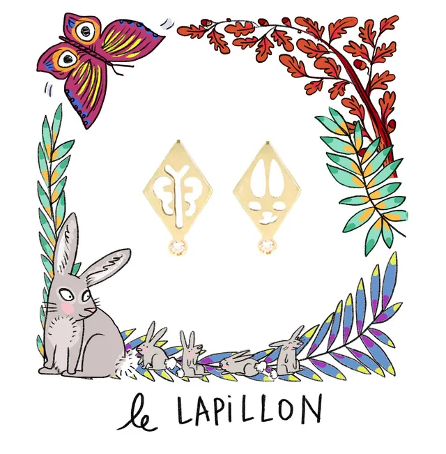 Aimée Aimer Papillon boucle d'oreille or diamant unitaire