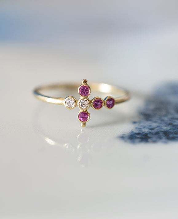 Aimée Aimer Petit AA bague or jaune saphirs diamants t52
