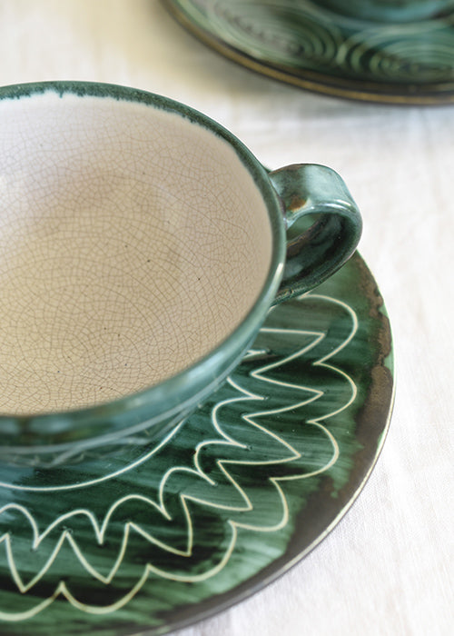 Robert Picault tasses petit déjeuner céramique verte paire