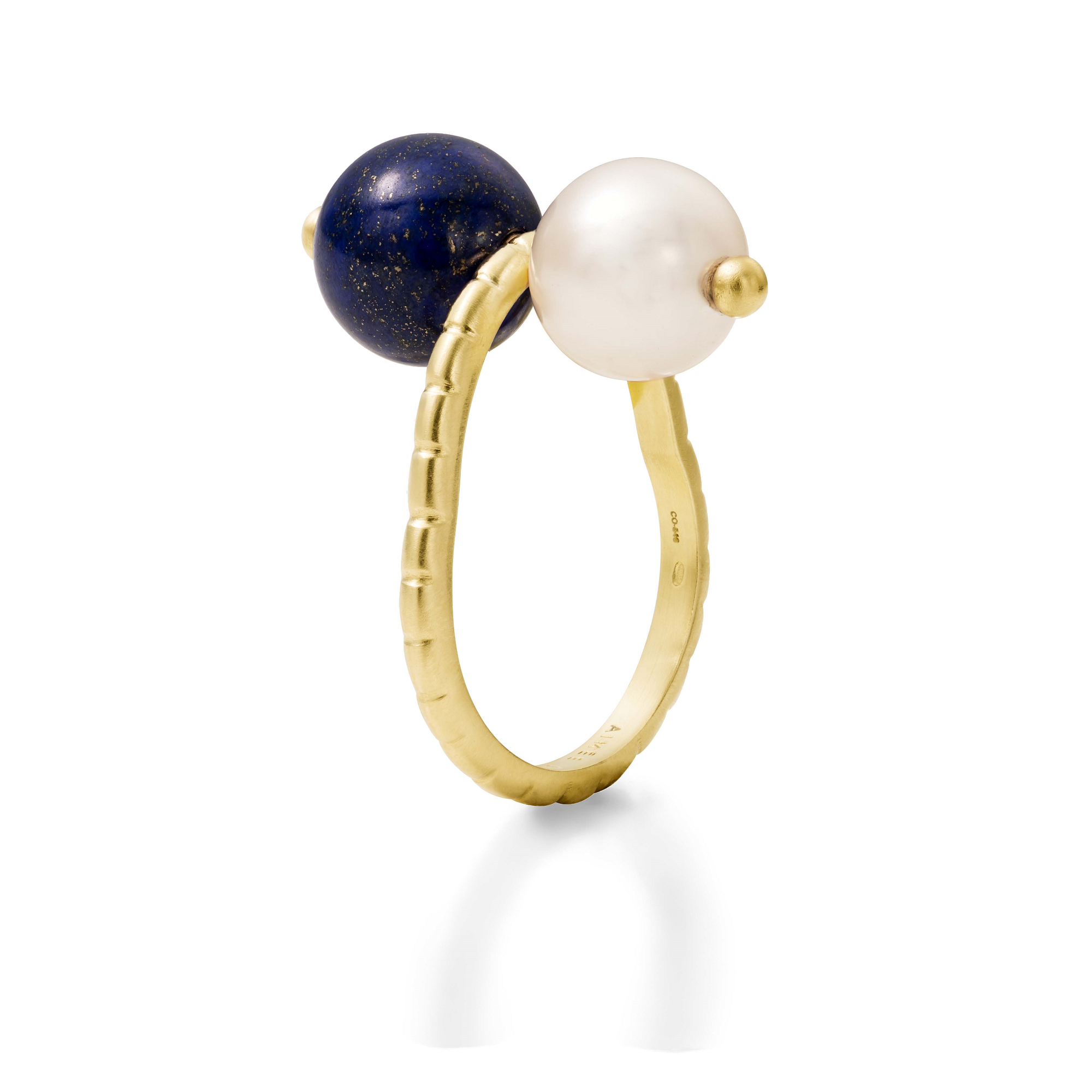 Aimée Aimer Chance bague or jaune perle lapis taille 48