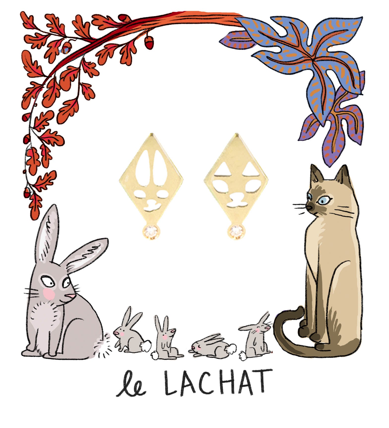 Aimée Aimer Lapin boucle d'oreille or diamant unitaire