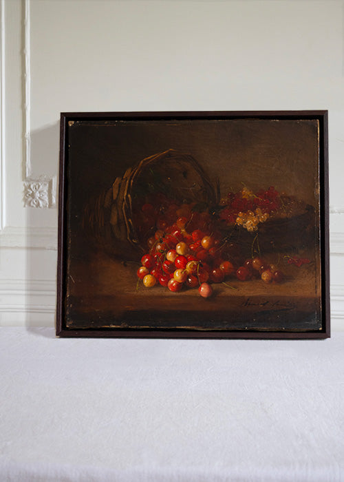 Aimée Aimer Brunel de Neuville huile sur toile cerises 37,5 cm
