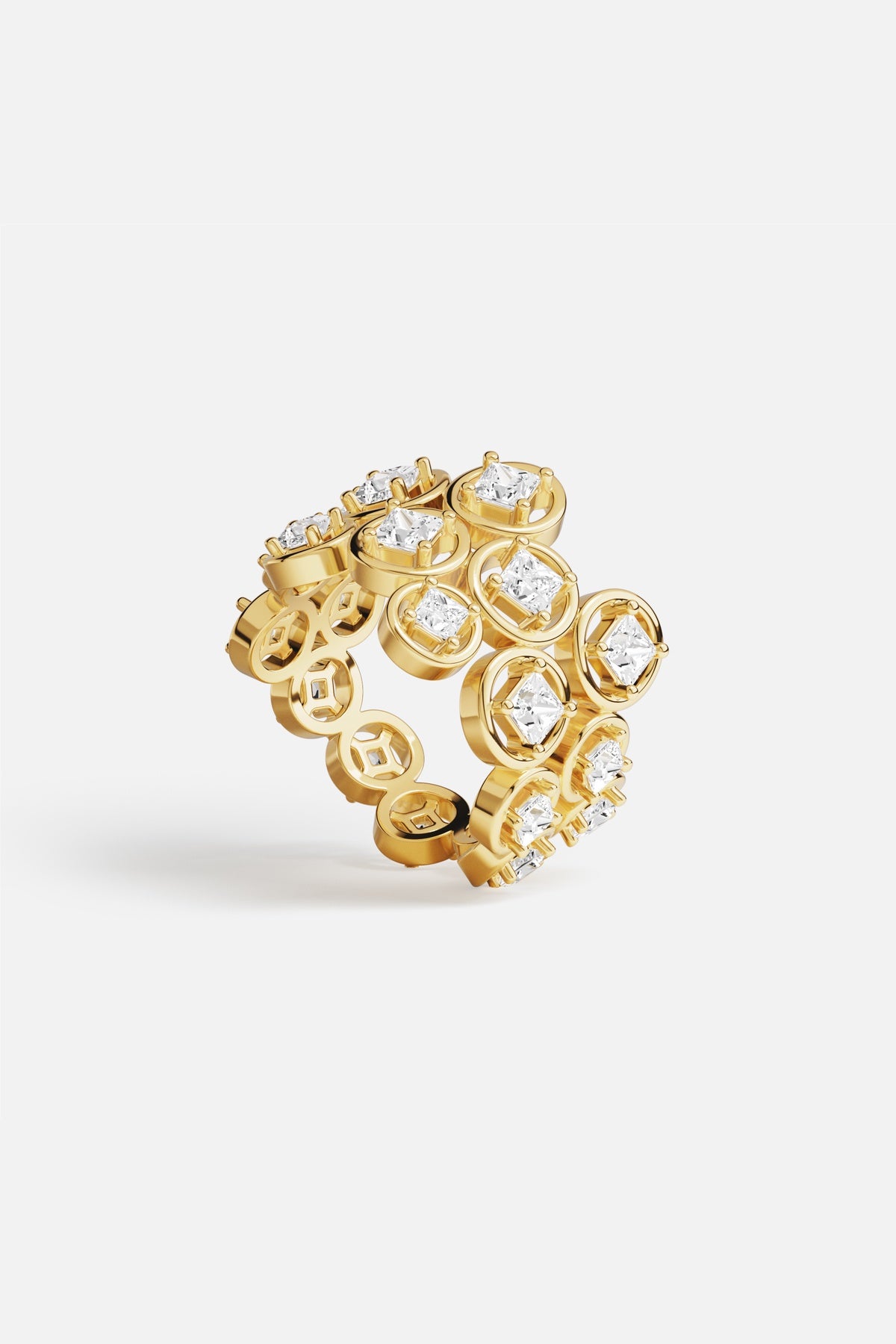 APM Monaco Soleil Bulles d'Eau bague double pavé or jaune