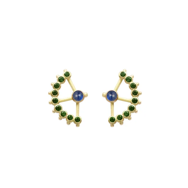 Aimée.Aimer Beija-flor Boucles Or Jaune Saphirs Émeraudes Paire