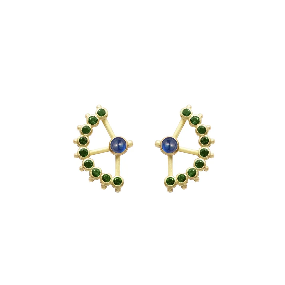 Aimée.Aimer Beija-flor Boucles Or Jaune Saphirs Émeraudes Paire