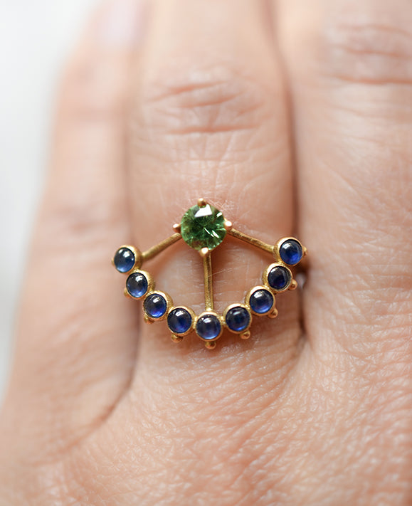 Aimée Aimer Beija-Flor bague or jaune tsavorite saphirs taille 54