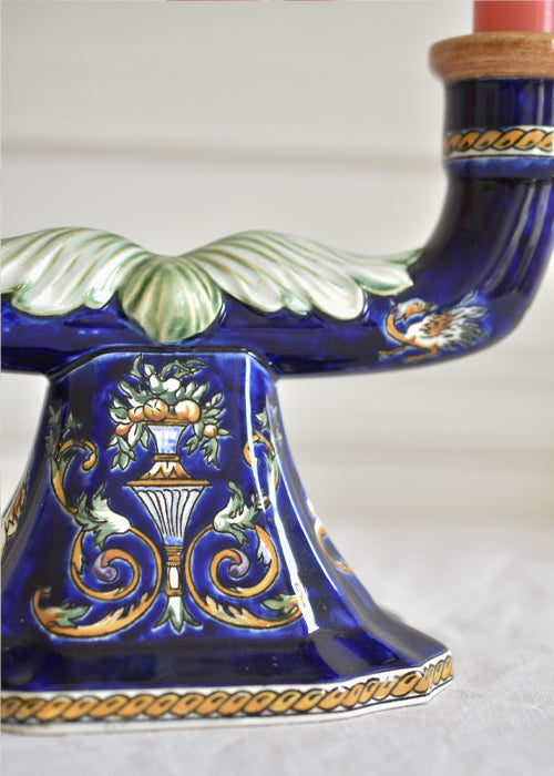 Aimée Aimer Double flame bougeoir faïence Gien bleu
