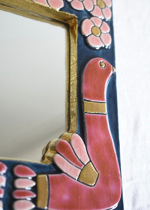 Mithé Espelt Cygnes miroir céramique rose bleu 25 cm