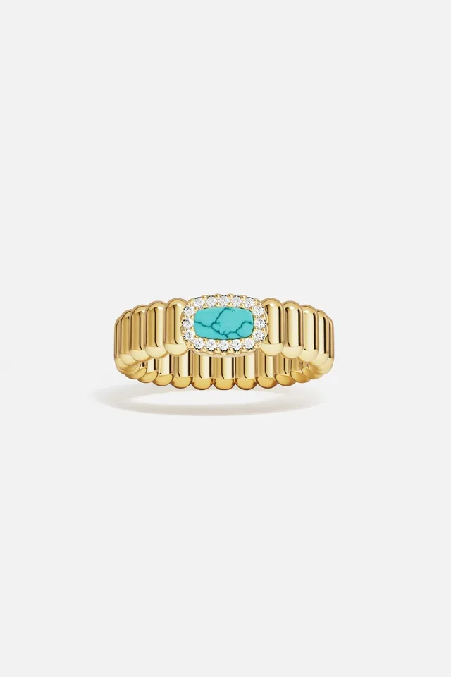 APM Monaco Méditerranée Les Calanques bague turquoise dorée 52