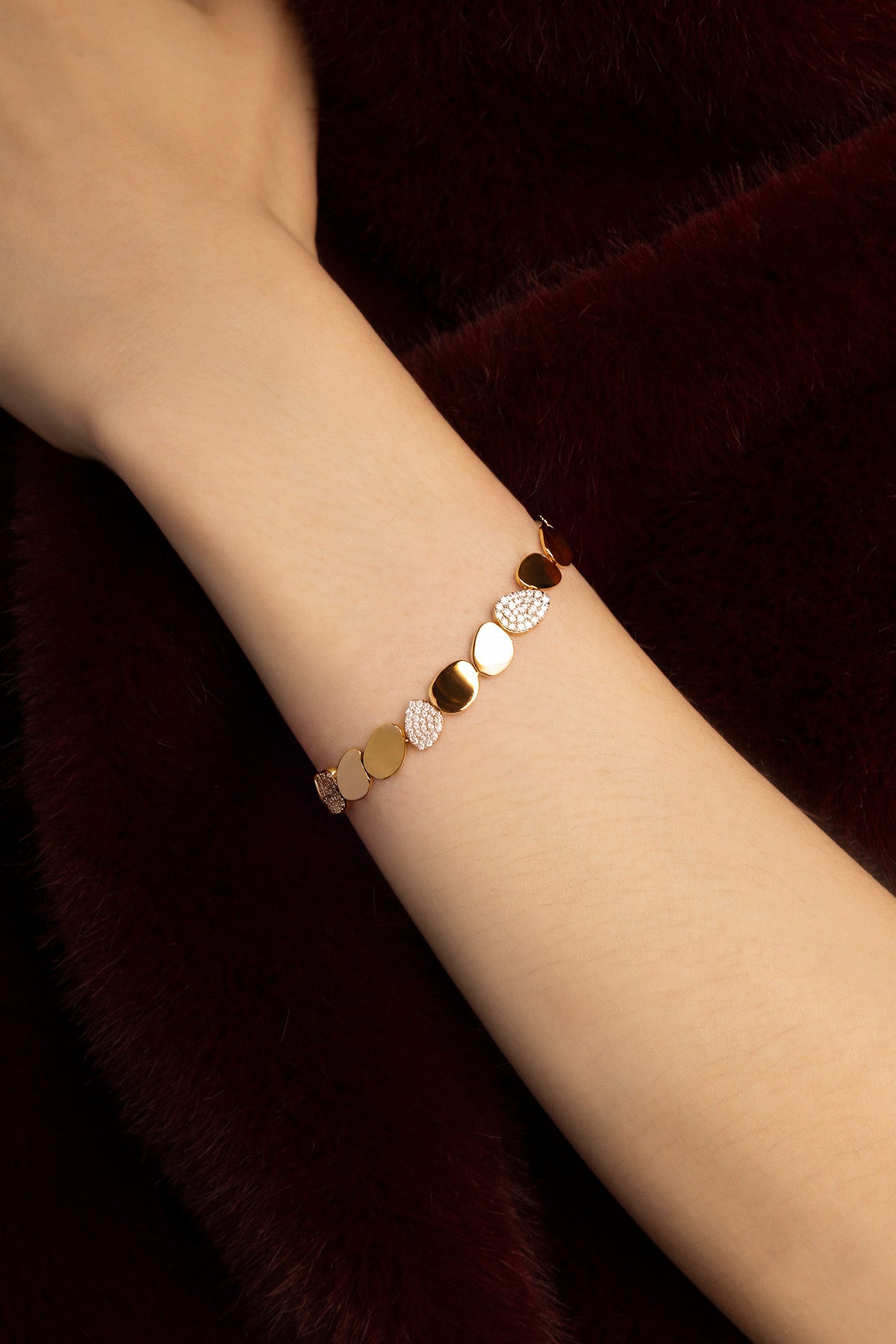 APM Monaco Soleil Galets bracelet doré zircon taille M 18 cm