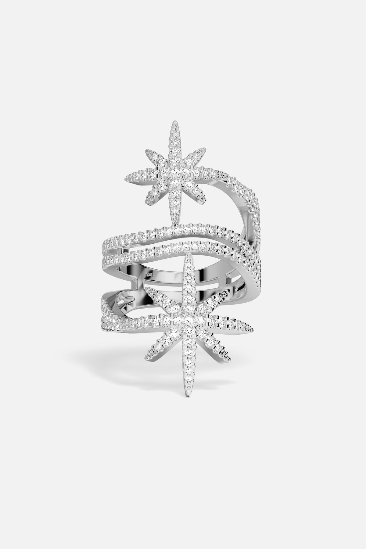 APM Monaco Météorites Double Bague Argent 52 Zircons Blancs